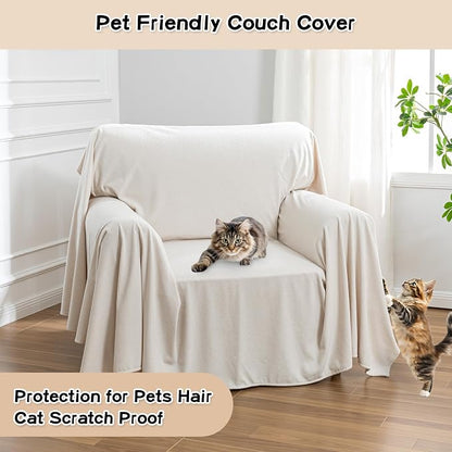 MEETSKY Chair Cover Cat Scratch Proof Recliner Chair Covers, Oversized Armchair Sofa Covers Washable Sofa Slipcover for Single Couch, Soft Small Couch Slipcover for Pets Dogs, 71" x 91", Creamy White