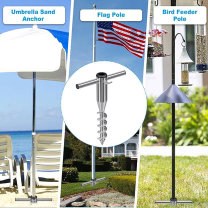 Dolibest Heavy Duty Beach Umbrella Sand Anchor, Screw-in Ground Anchor with 3 Sleeves (Fits 1-2" Poles), Windproof Beach Umbrella Stake, 2.2'' Fully Welded Spiral Design for Ultimate Stability