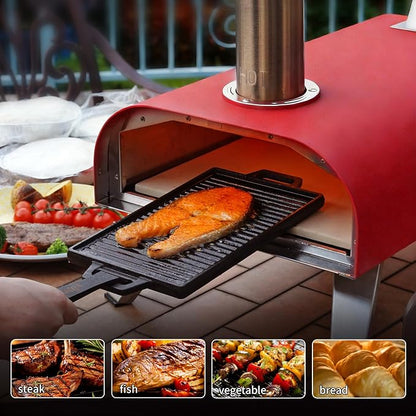 BIG HORN 12" Multi-Fuel Outdoor Pizza Oven Reach up to 1110℉– 3-in-1 Wood,Gas &Electric Compatible (Burners Sold Separately),Pellet Pizza Oven Portable Pizza Maker for Backyard, Camping&Tailgating,Red