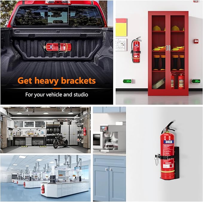 Heavy Duty Vehicle Bracket,Fire Extinguisher Brackets&Mounts-St12 Steel Red, Fit 30lb Dry/10lb Co2 Extinguisher-for School,Garage,Vehicle,Boat,Truck Generic Replacement for by amerex