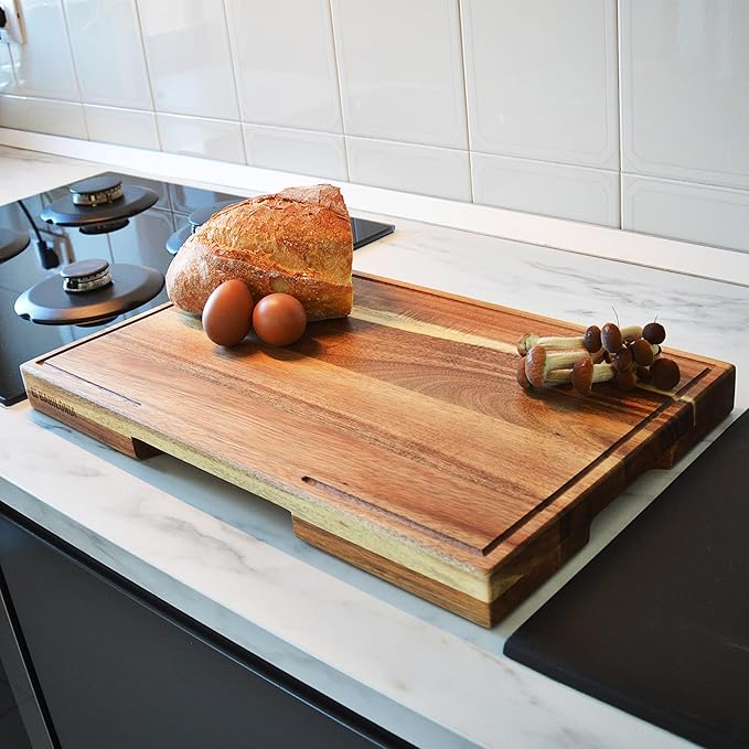 XXL Acacia Cutting Board for Kitchen 24 x 15 Inch (ExtraThick 1.6") Non Toxic Wood Chopping Board for Meat, Cheese, Wooden Charcuterie Boards with Handle, Hardwood Butcher Block (Oil & Plate Included)