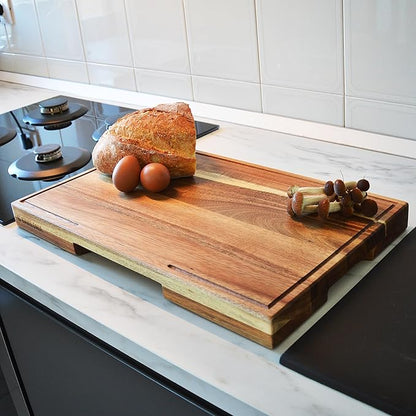 XXL Acacia Cutting Board for Kitchen 24 x 15 Inch (ExtraThick 1.6") Non Toxic Wood Chopping Board for Meat, Cheese, Wooden Charcuterie Boards with Handle, Hardwood Butcher Block (Oil & Plate Included)