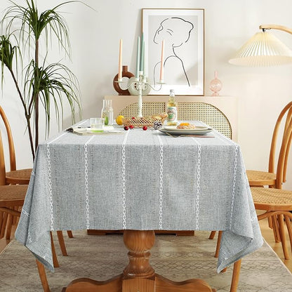 Chassic 54 x 72 inches Farmhouse Style Linen tablecloths, Wrinkle Resistant Washable Dining Room Table Cloths for Small Rectangle Tables - Hemstitch Light Grey