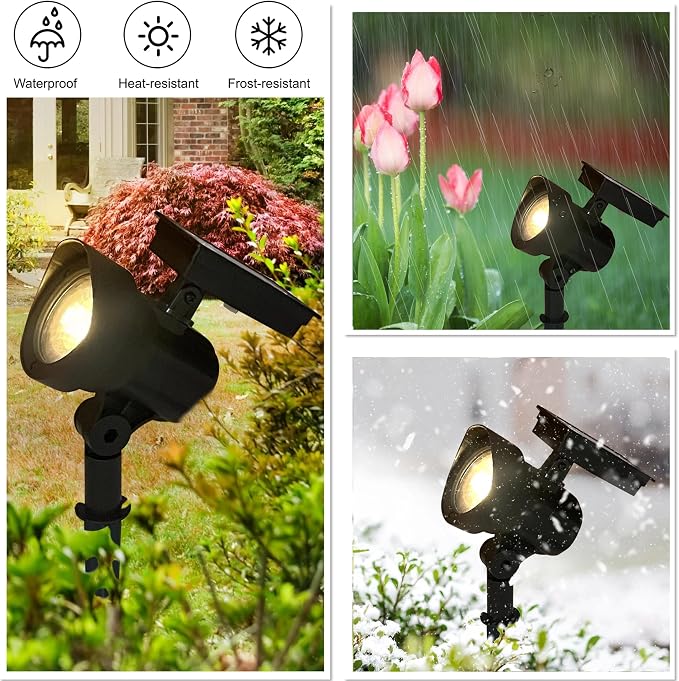 2-Pack Solar Powered Black LED Landscape Spot Lights – 30 Lumens, Warm White, Auto Dusk-to-Dawn, Outdoor Use