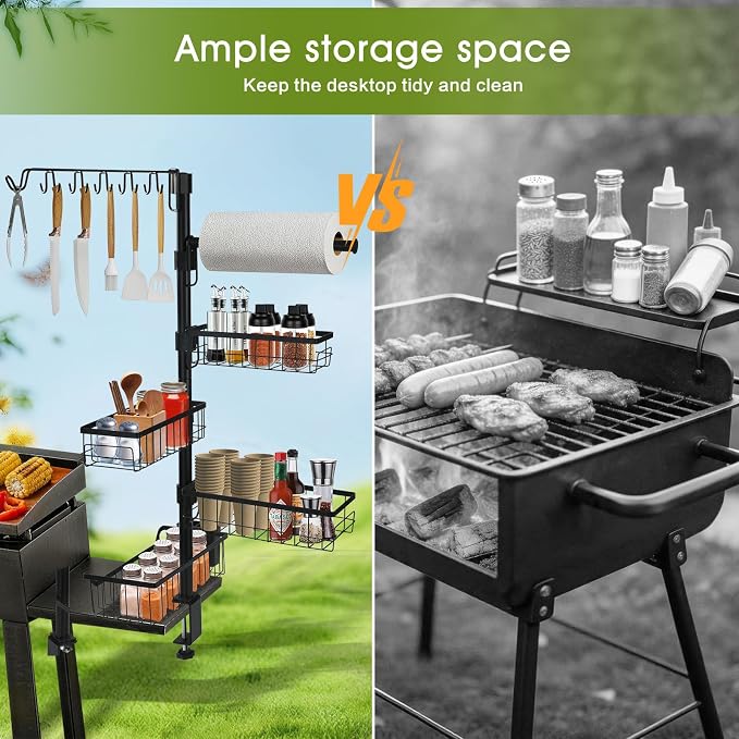 Griddle Caddy for Blackstone Griddle Accessories - BBQ Organizer Rack with Adjustable Holder,10-in-1 Grill Caddy for Outdoor Grill, Camping, Kitchen, for Men & Dad | 10-in-1