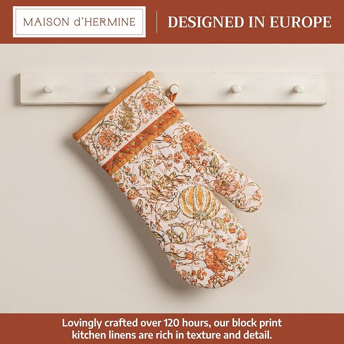 Maison d'Hermine Oven Gloves 100% Cotton Oven Mitt (7" x 13", Pack of 1) | With Loop Heat Resistant BBQ Cooking Gloves Baking Kitchen Handling Hot Pans Thanksgiving Christmas - Pumpkin Spice