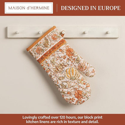 Maison d'Hermine Oven Gloves 100% Cotton Oven Mitt (7" x 13", Pack of 1) | With Loop Heat Resistant BBQ Cooking Gloves Baking Kitchen Handling Hot Pans Thanksgiving Christmas - Pumpkin Spice