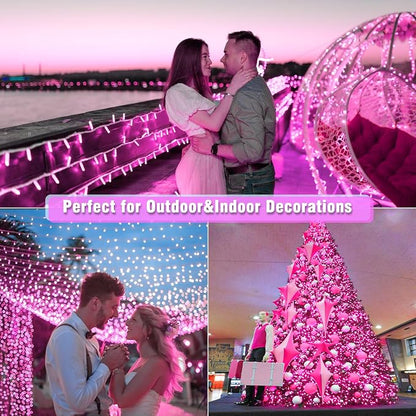 Vivideal 164FT Pink String Lights Indoor 500 LED Christmas Lights Outdoor | Plug in Valentines Day Lights Clear Wire Plug in for Valentine Day Wedding Party Bedroom Decor