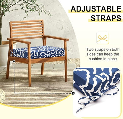 downluxe Outdoor Chair Cushions Set of 4 for Patio Furniture, Water-Resistant Square Corner Patio Chair Cushions with Ties, High Density Foam Outdoor Seat Cushion, 18.5" X 16" X 3", Circular Geometry