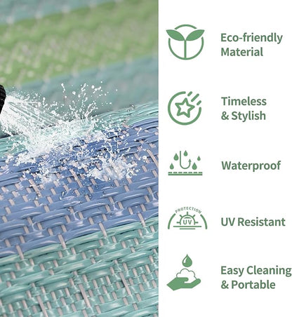 GENIMO Outdoor Rug, Waterproof Plastic Rugs for Patio, 6'x9' Light Blue | Outside Larger Modern Carpet Mat for Porch Decor, Deck, Balcony, Camping, RV, Backyard, Picnic, Beach, Reversible, Foldable