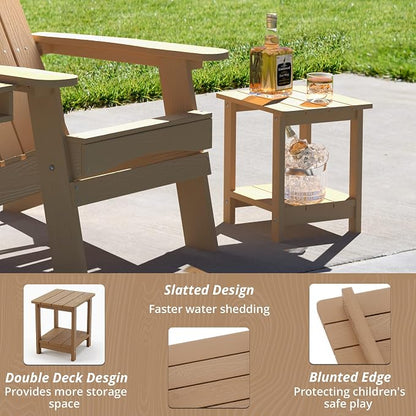 LUE BONA Outdoor Side Table, 2-Tier HDPS Small Patio Table, Brown | 2-Tier Shelf for Extra Storage, Small End Table for Pool, Porch, Balcony, Weather Resistant HDPS, Easy Clean