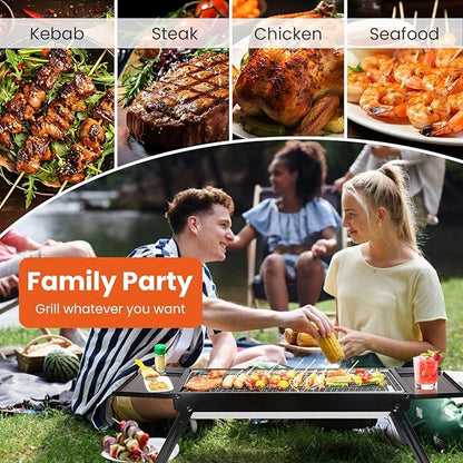 Charcoal Grill,Portable Folding BBQ Grill with Side Table,Tabletop Barbecue Grill with Stainless Steel Grill Net Easy Setup for Outdoor Camping Picnic Party Backyard
