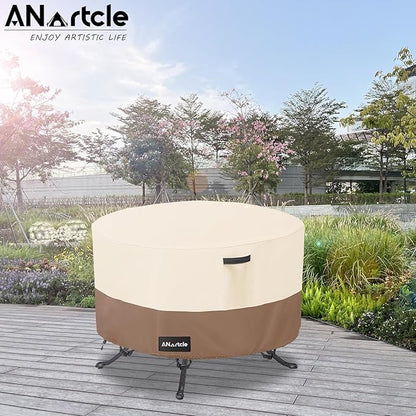 ANartcle Round Patio Table Covers 50inch,100% Waterproof 600D Heavy Duty PatioTable Cover,Round Patio Table Covers for Outdoor Furniture,50"DIA x 23"H,Beige&brown.
