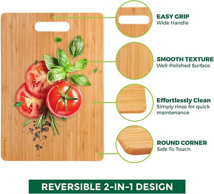 Freshware Bamboo Cutting Board Set of 3, Wooden Cutting Boards for Kitchen, Knife Friendly Food Grade Chopping Board, Lightweight with Hanging Hole for Easy Storage