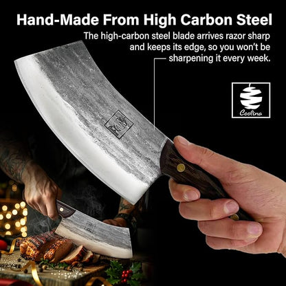 COOLINA Altomino Handmade Chef Knife, 7.1 in High Manganese Clad Steel Blade, for Slicing Meat and Vegetables