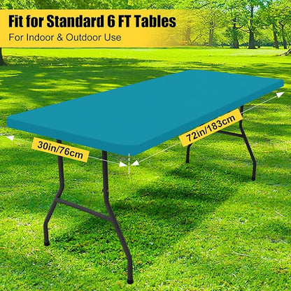 Smiry Rectangle Picnic Table Cloth, Waterproof Elastic Fitted Tablecloths for 6 Foot Tables, Washable Polyester Table Cover for Camping, Indoor and Outdoor (Teal, 30"x72")