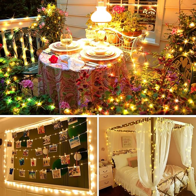 KNONEW 203FT 600 LED Outdoor Fairy Lights Plug in, Christmas Fairy Lights Outdoor Waterproof 8 Modes Memory Times for Wedding Bedroom Walls Garden Trees Decoration(Warm White)