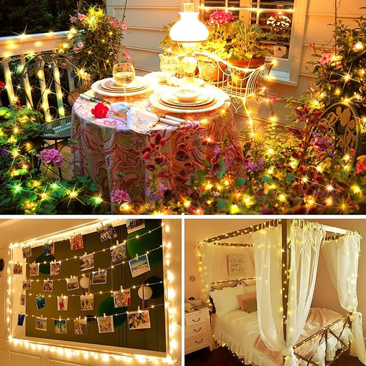 KNONEW 203FT 600 LED Outdoor Fairy Lights Plug in, Christmas Fairy Lights Outdoor Waterproof 8 Modes Memory Times for Wedding Bedroom Walls Garden Trees Decoration(Warm White)