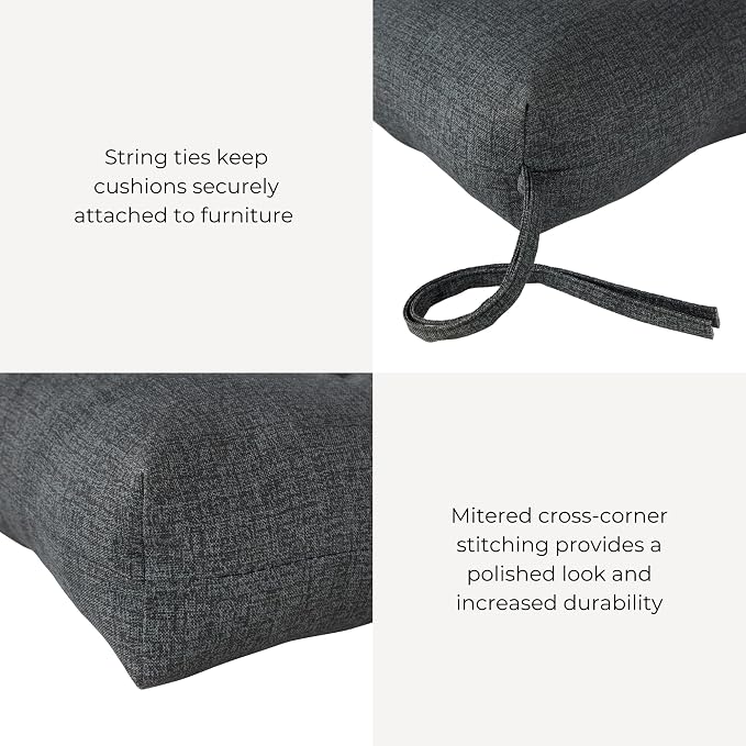 Outdoor Tufted High-Back Chair Cushions, One-Piece Hinged Seat and Back Design, Reversible with 4 Ties, Durable Polyester Fabric, Recycled Fiber Fill - Single, Carbon