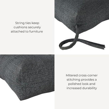 Outdoor Tufted High-Back Chair Cushions, One-Piece Hinged Seat and Back Design, Reversible with 4 Ties, Durable Polyester Fabric, Recycled Fiber Fill - Set of 2, Carbon