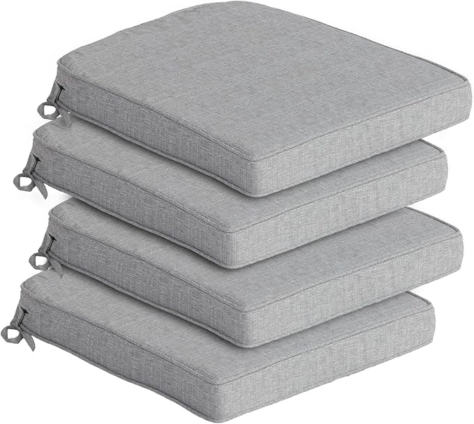Goodgoods 19.5 x 20 Outdoor Chair Cushions Set of 4, Fade-Resistant & Water-Resistant Patio Seat Cushion Pads with Ties, 30D High-Resilience Foam for Dining Room Kitchen Chairs, Stone Gray