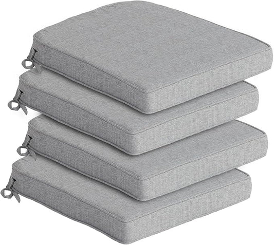 Goodgoods 19.5 x 20 Outdoor Chair Cushions Set of 4, Fade-Resistant & Water-Resistant Patio Seat Cushion Pads with Ties, 30D High-Resilience Foam for Dining Room Kitchen Chairs, Stone Gray