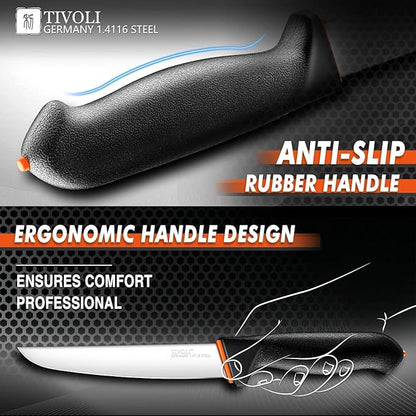 TIVOLI 6 Inch Straight Boning Knife - Breaking Butcher Knife with Ergonomic Non-Slip Softgrip & German Stainless Steel Razor Sharp Blade For Meat or Fish Deboning Filleting - Gift for Men