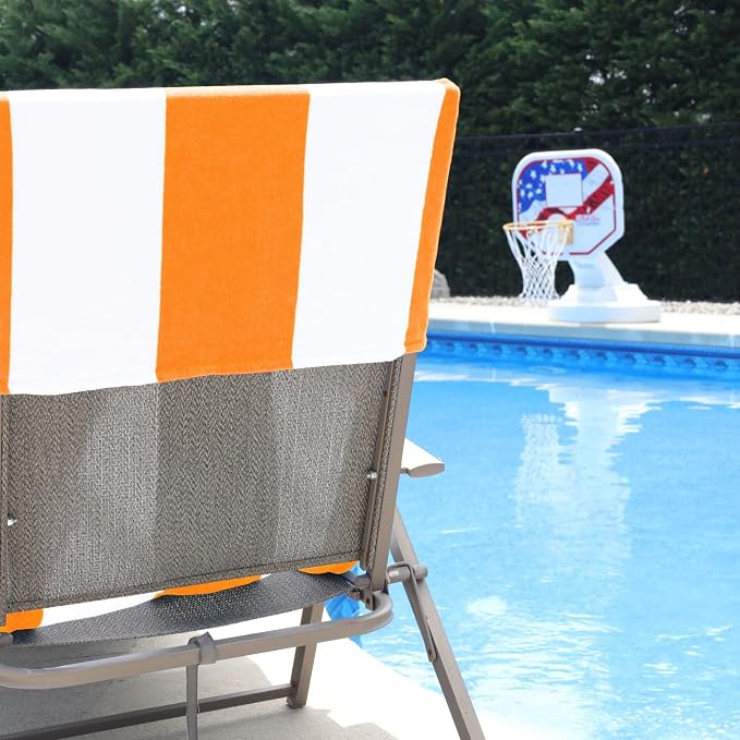 Superior Cabana Cotton Lounge Chair Cover, Outdoor Towel/Chaise Furniture Covers, Terry Cloth, Beach, Spa, Swim Accessories, Pool Chair Cover, Soft, Quick Drying, 32" x 102", Set of 4, Orange