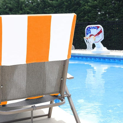 Superior Cabana Cotton Lounge Chair Cover, Outdoor Towel/Chaise Furniture Covers, Terry Cloth, Beach, Spa, Swim Accessories, Pool Chair Cover, Soft, Quick Drying, 32" x 102", Set of 4, Orange