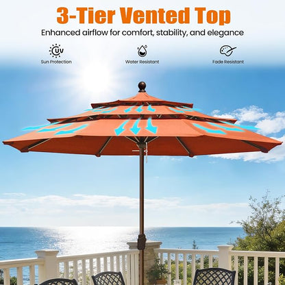 EliteShade USA 10-Year-Non-Fading 10ft 3-Tier Market Patio Umbrella, Commercial Grade Outdoor Table Umbrella with Crank Open, Windproof & UPF 50+ UV Protection, Heavy Duty Ventilation for Garden, Deck, Pool, Backyard, Beach & Bistro, No Tilt, Rust