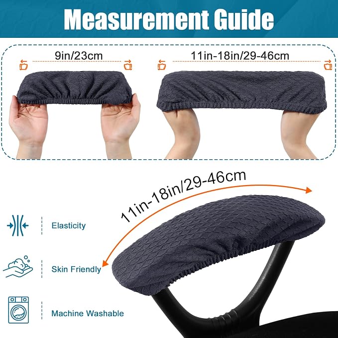 Smiry Office Computer Chair Armrest Covers, 2PCs Anti-dust Arm Rest Pad | Removable Washable Desk Chair Arm Pad Covers, Dark Grey