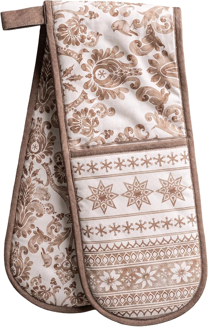 Maison d' Hermine Double Oven Mitts 100% Cotton Double Oven Glove (7"x35") | Heat Resistant BBQ Cooking Gloves with Loop Baking Kitchen Home Hotel Farmhouse Thanksgiving Christmas - Allure