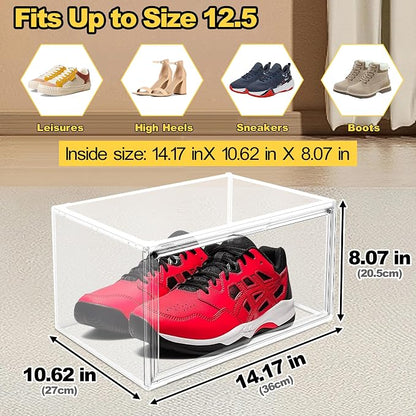12 Pack Clear Shoe Boxes Plastic Stackable ‌Shoe Cabinet‌ with Acrylic Magnetic Lids Drop Side Sneaker Display Case for Closet, Entryway, Fits Men's or Women's Shoes up to Size 12.5