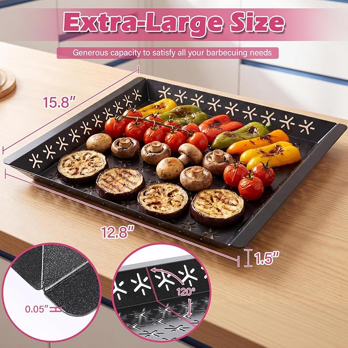 Vegetable Grill Basket for Outdoor Grill - 15.8"*15.8"Extra Large XXL Heavy-Duty Veggie Grilling Basket, Square, Non-stick Enamel Coating, Grilling Accessories for Grills and Vegetables