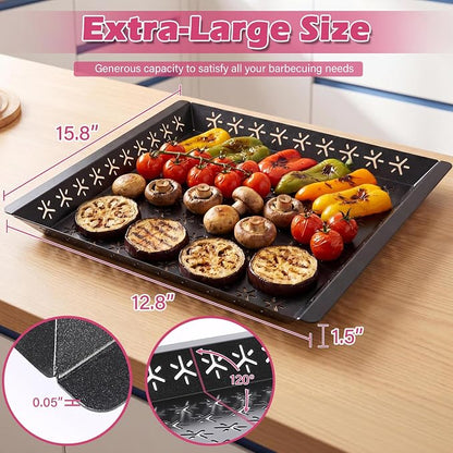 Vegetable Grill Basket for Outdoor Grill - 15.8"*15.8"Extra Large XXL Heavy-Duty Veggie Grilling Basket, Square, Non-stick Enamel Coating, Grilling Accessories for Grills and Vegetables