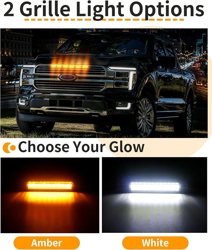 LED Grill Lights for Ford F150 2024-2026 King Ranch & Platinum Only, Amber | Direct-Snap F150 Front Grille Marker Lights, OEM-Style Fit, IP68 Waterproof, Raptor-Style Front-End Upgrade, Off-Road Ready