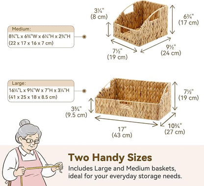 GRANNY SAYS Wicker Storage Basket, Wicker Basket with Handles, Trapezoid Woven Baskets for Shelves, Decorative Baskets for Home Decor, Water Hyacinth, 3 Pack