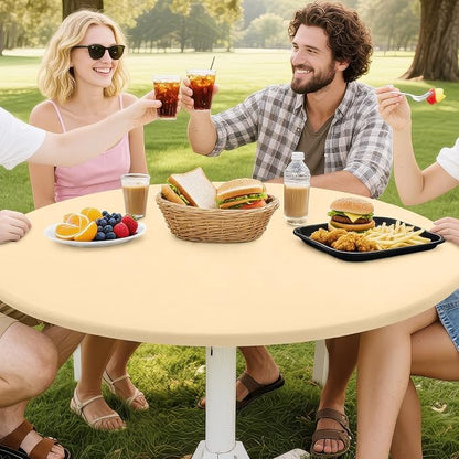 Smiry Round Spandex Tablecloth, Elastic Fitted Washable Tablecloths for 45"-56" Tables, Waterpoof Stretch Picnic Table Cover for Dining, Indoor and Outdoor, Ivory