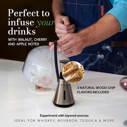 The Mixologer Cocktail Smoker Kit – Whiskey Smoker Glass Dome Infuser for Old Fashioned – Crafty Mixologist Smoking Kit with Torch, Wood Plate & Flavored Chips – Smoker for Drinks