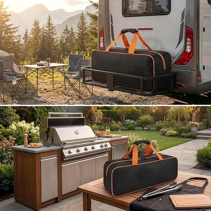 Heavy Duty Grill Tool Storage Bag, Large Capacity Grill Accessory Storage, Waterproof Oxford Grill Utensil Storage Compatible with Blackstone for Camping, RV Travel,(Bag Only)