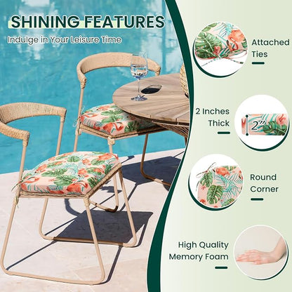 HARBOREST Outdoor Chair Cushions Set of 2, Water Resistant Patio Chair Cushions with Ties, Outdoor Seat Cushions for Patio Furniture, 17"x16"x2", Flamingo