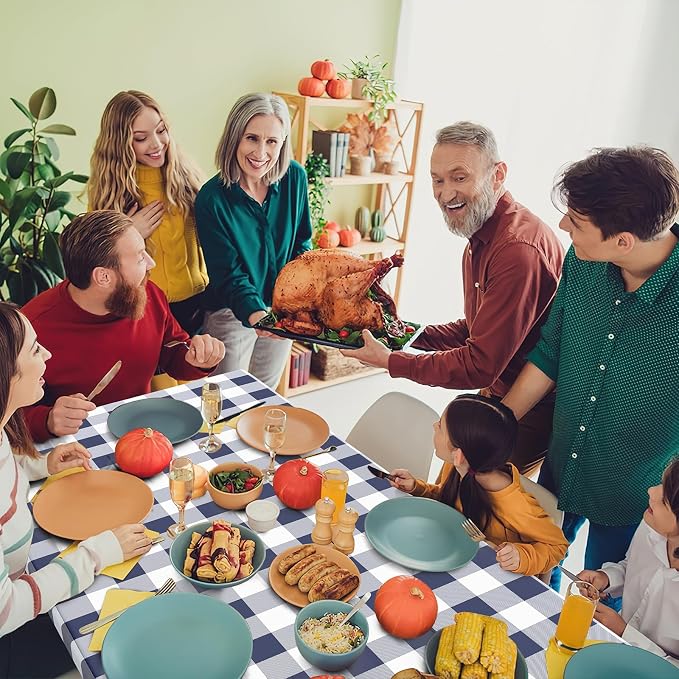 Smiry Rectangle Picnic Table Cloth, Elastic Waterproof Fitted Vinyl Tablecloths, Flannel Backed Buffalo Plaid Table Covers for Dining, Camping, Outdoor (White and Navy, 30" x 48")
