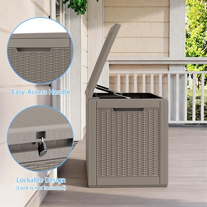 Pepe Tee Waterproof Resin Deck Box, Outdoor Storage Bin for Patio Furniture Cushions, All-Weather Garden Organizer & Seating Bench, Coffee