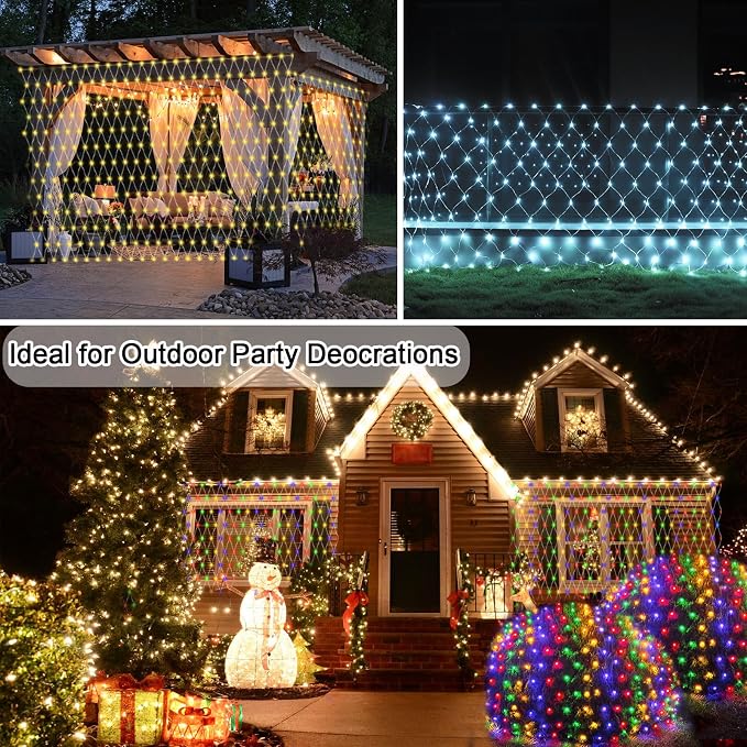 300 LED Net Lights for Bushes, 14.8ft x 5ft 8 Modes Christmas Outdoor Mesh Lights Connectable, Waterproof Decorative String Lights Plug in for Xmas Tree Garden Wedding Party (Clear Wire, Mulitcolor)
