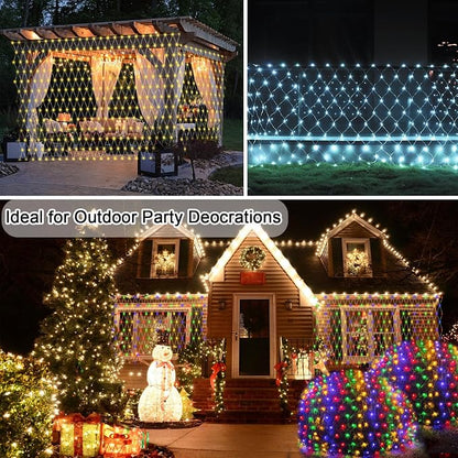 300 LED Net Lights for Bushes, 14.8ft x 5ft 8 Modes Christmas Outdoor Mesh Lights Connectable, Waterproof Decorative String Lights Plug in for Xmas Tree Garden Wedding Party (Clear Wire, Mulitcolor)