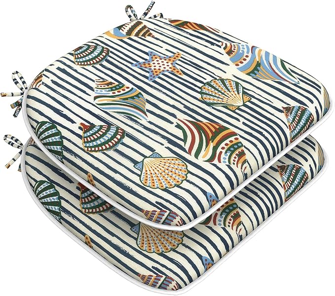 DYTXIII Set of 2 Outdoor Chair Cushions with Ties, Water Repellent Patio Chair Pads 17"x 16" for Outdoor Furniture, Round Corner Seat Cushions for Garden Yard Kitchen Crayon Shells