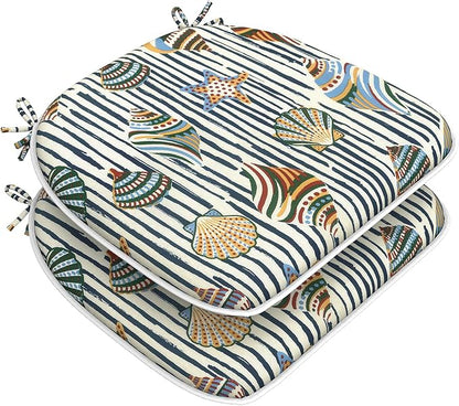 DYTXIII Set of 2 Outdoor Chair Cushions with Ties, Water Repellent Patio Chair Pads 17"x 16" for Outdoor Furniture, Round Corner Seat Cushions for Garden Yard Kitchen Crayon Shells