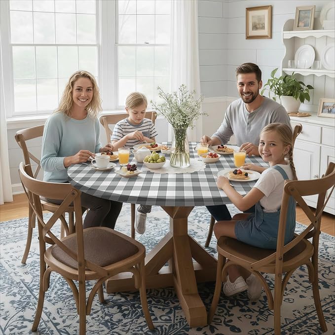 opstellen Fitted Round Tablecloth Wipe Clean Table Cloth Vinyl Inside Outside Circle Cover for 45-54" Tables Dining Kitchen Family Festival Items Gifts Summer Fall Patio Picnic Camp Garden Essential