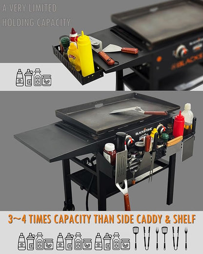 Sivsis Front Griddle Caddy for Blackstone 36 Inch With Two Magnetic Tool Holders, Large Capacity for Blackstone Griddle Accessories 36 Inches Bottle Storage, Easy Front Access, Black Stone Caddy