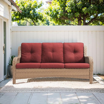 Outdoor Wicker Couch-Outdoor Couch All Weather PE Wicker Patio Sofa Outdoor Sofa Deep Seating for Porch Deck Backyard-Yellow/Red
